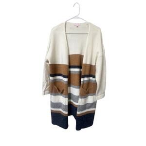 Women’s Pink Lily open front cardigan size Large brown, navu blue & gray